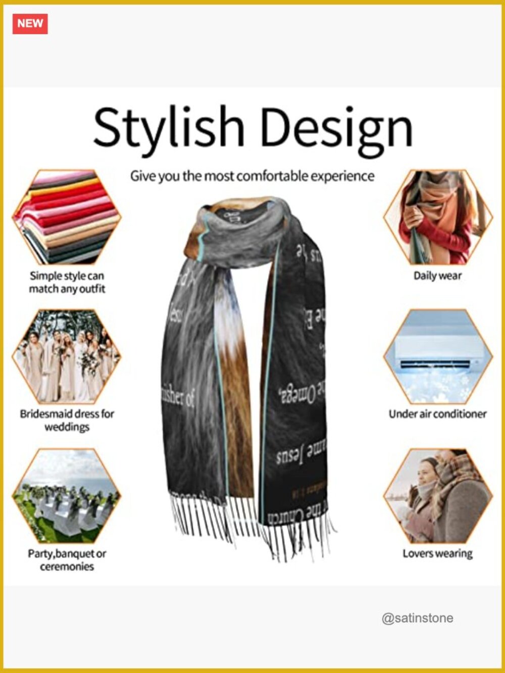 Christian Lion Prayer Religious Pashmina Shawl Wrap Evening Bridesmaid Scarf - Picture 7 of 7